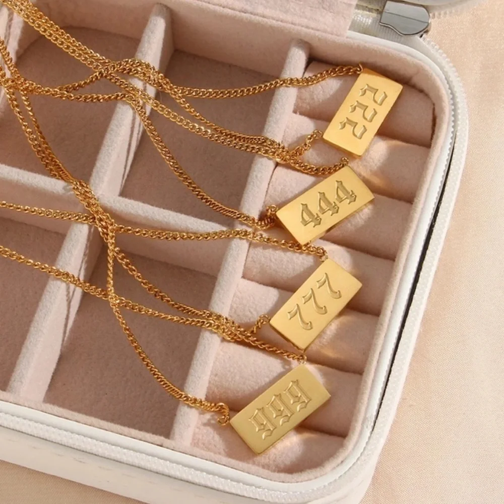 NEW SQUARE ANGEL NUMBER 18K GOLD NECKLACE, NICE NECKLACE, CUTE NECKLACE - Picture 4 of 7